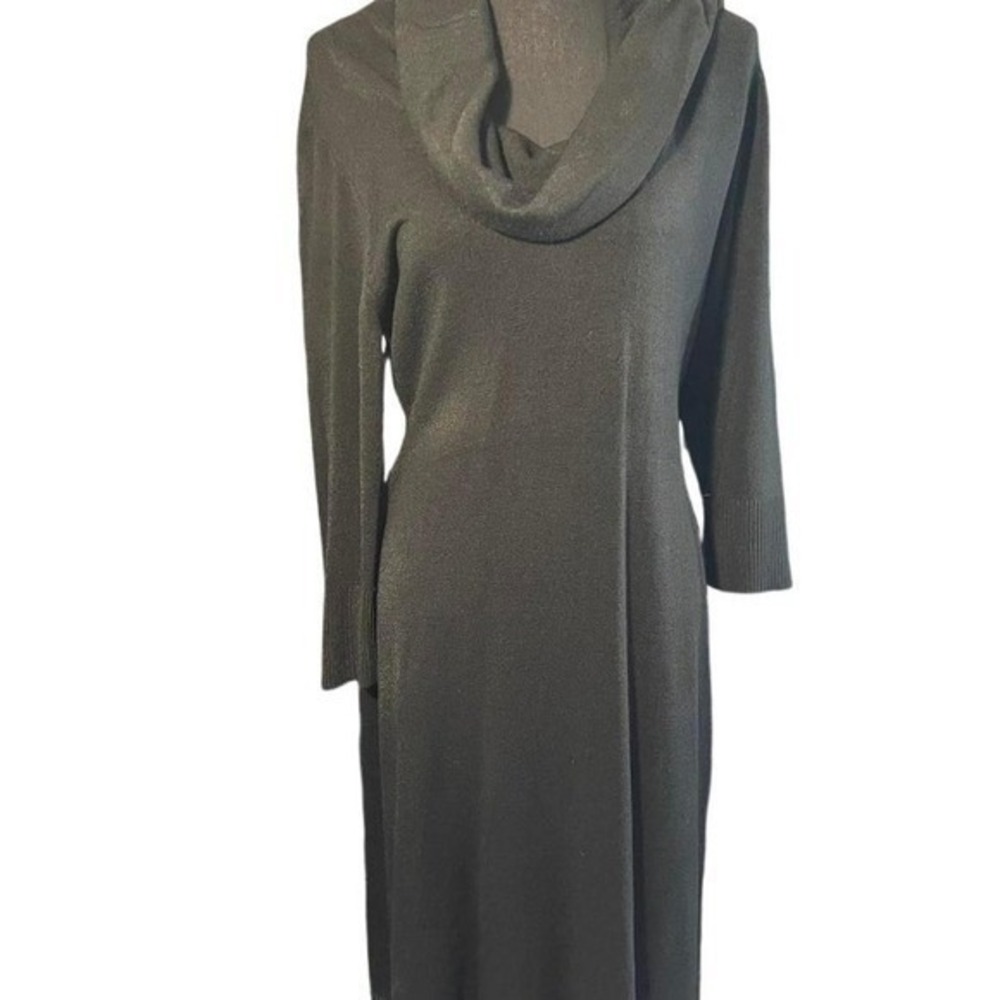 Black Cowl neck sweater dress. Size XL Fitted through bodice. 3/4 Sleeve.